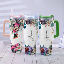 Load image into Gallery viewer, Personalized Mouse Tumbler with Handle Floral Design Gift