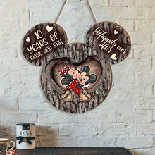 Load image into Gallery viewer, Personalized Mouse Ears Heart Wood Sign Custom for Couples