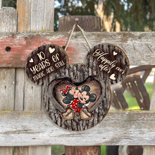 Load image into Gallery viewer, Personalized Mouse Ears Heart Wood Sign Custom for Couples