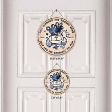 Load image into Gallery viewer, Personalized Round Wood Sign God Blessed the Broken Road Gift for Couples