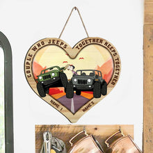 Load image into Gallery viewer, Personalized Jeep Wooden Heart Sign for Couples | Custom Names Gift