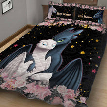 Load image into Gallery viewer, Personalized Dragon Love Story Quilt Set Custom Names Gift for Couples