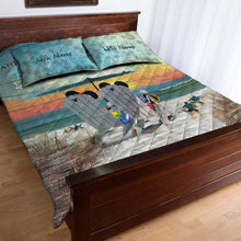 Load image into Gallery viewer, Personalized Beach Themed Quilt Set Custom Names for Couples