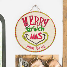 Load image into Gallery viewer, Personalized Grinch Christmas Round Wood Sign Custom Name Gift