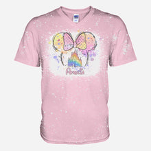 Load image into Gallery viewer, Personalized Bleached T-Shirt with Disney Castle and Bow Design for Kids