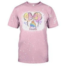 Load image into Gallery viewer, Personalized Bleached T-Shirt with Disney Castle and Bow Design for Kids