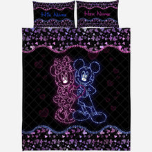 Load image into Gallery viewer, Personalized Mouse Ears Quilt Set for Couple | Custom Name Gift