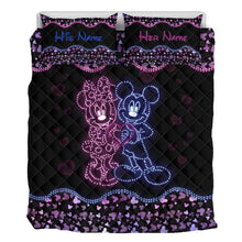 Load image into Gallery viewer, Personalized Mouse Ears Quilt Set for Couple | Custom Name Gift