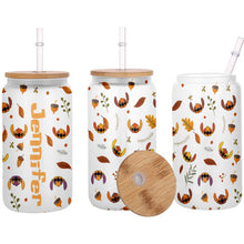 Load image into Gallery viewer, Personalized Ohana Glass Can with Straw Custom Name Gift for Fall