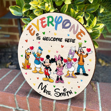 Load image into Gallery viewer, Personalized Round Wood Sign Everyone Is Welcome Here Custom Name Gift