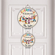 Load image into Gallery viewer, Personalized Round Wood Sign Everyone Is Welcome Here Custom Name Gift