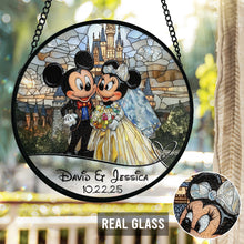 Load image into Gallery viewer, Personalized Mouse Couple Stained Glass Suncatcher Gift