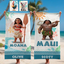 Load image into Gallery viewer, Personalized Moana and Maui Beach Towel Custom Name Gift