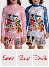 Load image into Gallery viewer, Personalized Disney Character Kid Swim Trunk Rashguard Set