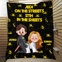 Load image into Gallery viewer, Personalized Jedi in The Streets Sith in The Sheets Blanket - Custom Name Gift for Couples