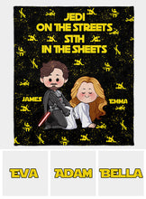 Load image into Gallery viewer, Personalized Jedi in The Streets Sith in The Sheets Blanket - Custom Name Gift for Couples