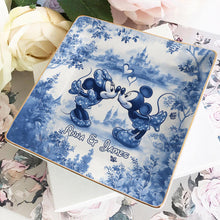 Load image into Gallery viewer, Personalized Blue & White Ceramic Mouse Couple Jewelry Dish