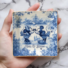 Load image into Gallery viewer, Personalized Blue & White Ceramic Mouse Couple Jewelry Dish