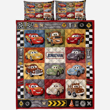 Load image into Gallery viewer, Personalized Cars Themed Quilted Bedding Set for Kids - Gift Idea