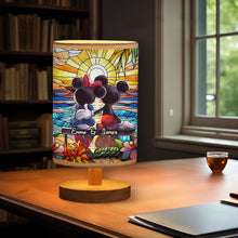 Load image into Gallery viewer, Personalized Mouse Table Lamp with Wood Base Custom Name Gift for Couples