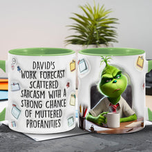 Load image into Gallery viewer, Personalized Christmas Accent Mug with Grinch Design for Holiday Gift