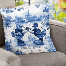 Load image into Gallery viewer, Personalized Blue & White Mouse Couple Throw Pillow Gift for Couples
