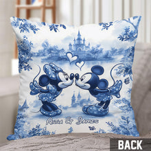 Load image into Gallery viewer, Personalized Blue & White Mouse Couple Throw Pillow Gift for Couples