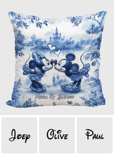 Load image into Gallery viewer, Personalized Blue & White Mouse Couple Throw Pillow Gift for Couples