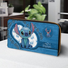 Load image into Gallery viewer, Personalized Leather Wallet with Stitch Design for Mom | Custom Name Gift