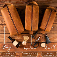 Load image into Gallery viewer, Personalized Leather Toiletry Bag Custom Name Gift for Dad