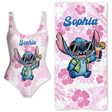 Load image into Gallery viewer, Personalized Women's Ohana Swimsuit & Quick-Dry Beach Towel Set