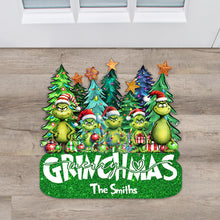 Load image into Gallery viewer, Personalized Merry Grinchmas Shaped Doormat Custom Family Name Holiday Decor
