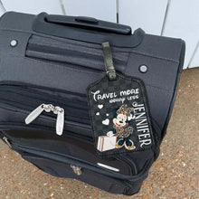 Load image into Gallery viewer, Personalized Leather Luggage Tag Travel More Worry Less Gift for Mom