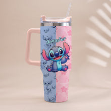 Load image into Gallery viewer, Personalized Pink and Blue Ohana Tumbler with Handle Custom Name Gift for Friends
