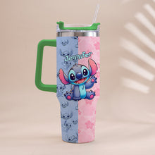 Load image into Gallery viewer, Personalized Pink and Blue Ohana Tumbler with Handle Custom Name Gift for Friends