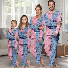 Load image into Gallery viewer, Personalized Satin Button Down Pajamas Set for Mom - Cute Stitch Design
