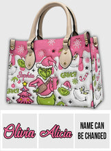 Load image into Gallery viewer, Personalized Leather Handbag with Grinch Design for Women - Custom Name Gift