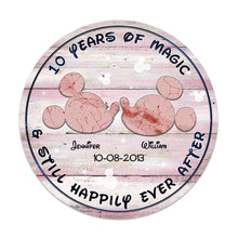 Load image into Gallery viewer, Personalized Round Wood Sign Years of Magic Custom Names Gift for Wedding Anniversary