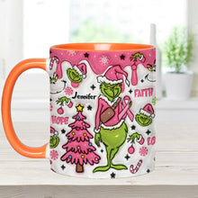 Load image into Gallery viewer, Personalized Breast Cancer Awareness Accent Mug with Grinch Design for Gift
