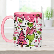 Load image into Gallery viewer, Personalized Breast Cancer Awareness Accent Mug with Grinch Design for Gift