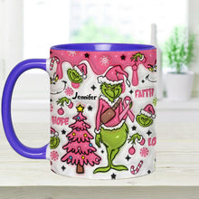 Load image into Gallery viewer, Personalized Breast Cancer Awareness Accent Mug with Grinch Design for Gift