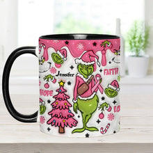 Load image into Gallery viewer, Personalized Breast Cancer Awareness Accent Mug with Grinch Design for Gift