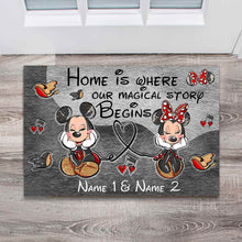 Load image into Gallery viewer, Personalized Disney Couple Doormat | Home Is Where Our Story Begins Gift
