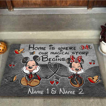 Load image into Gallery viewer, Personalized Disney Couple Doormat | Home Is Where Our Story Begins Gift