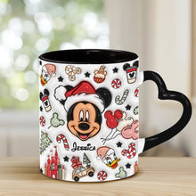 Load image into Gallery viewer, Personalized Christmas Heart Handle Mug with Mickey Mouse Design