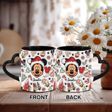 Load image into Gallery viewer, Personalized Christmas Heart Handle Mug with Mickey Mouse Design