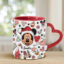 Load image into Gallery viewer, Personalized Christmas Heart Handle Mug with Mickey Mouse Design