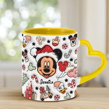 Load image into Gallery viewer, Personalized Christmas Heart Handle Mug with Mickey Mouse Design