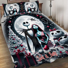 Load image into Gallery viewer, Personalized Nightmare Quilt Set with Jack and Sally Design