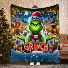 Load image into Gallery viewer, Personalized Grinch Christmas Blanket | Custom Name Holiday Gift